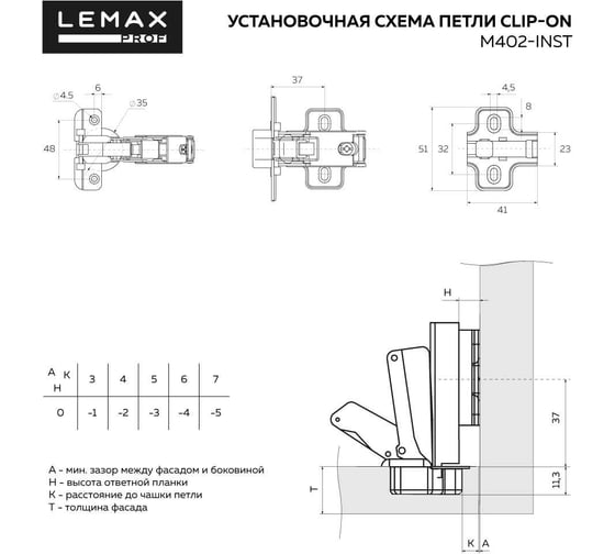 Комплект петель Lemax Prof 4xM402-Inst SET4(M402-Inst)