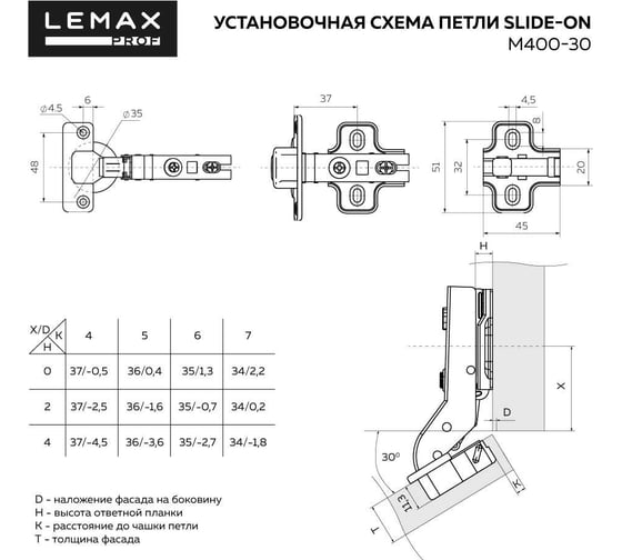 Комплект петель Lemax Prof 12xM400-30 SET12(M400-30)
