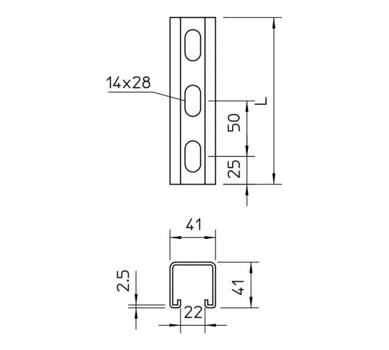 Профиль STRUT OBO Bettermann перфорированный 3 стороны, 41x41x3000 мм, S=2,5 мм, горячий цинк 1122483