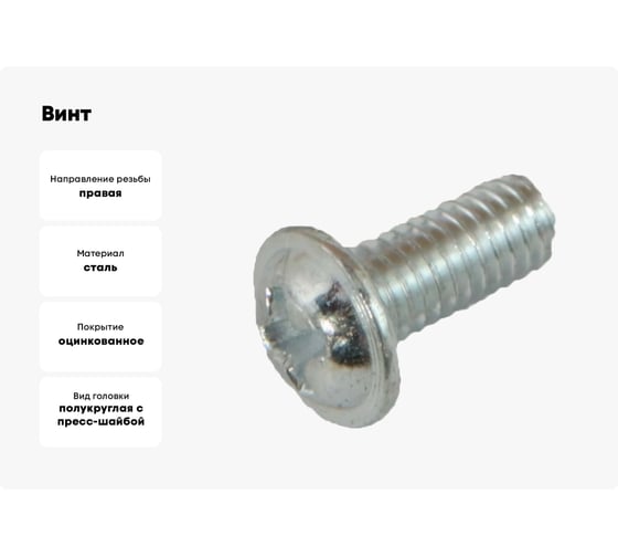 Винт ЦС М4 на 10 мм, с пресс шайбой, для имп. ВГ, 10 шт. инд. упак. СК600551