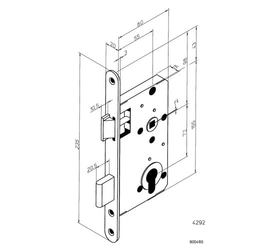 Корпус замка ABLOY 4292 прав. сталь оцинкованная с лаковым покрытием 4292/A2030000000