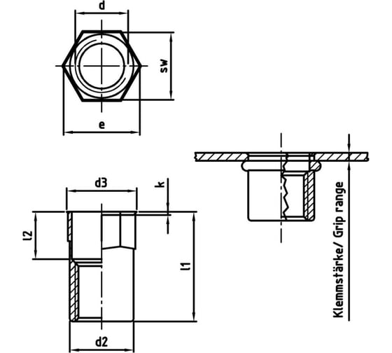 Резьбовая заклепка Metiz-A2 ART 1027, М6x16 мм, А2, шестигранная с уменьш. потайн. борт, нерж., 2 шт. 10272616 2