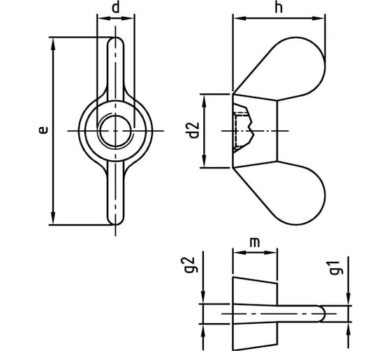 Гайка барашек Metiz-A2 DIN 315, М6, А2, German type, нержавеющая, 2 шт. 31526G 2