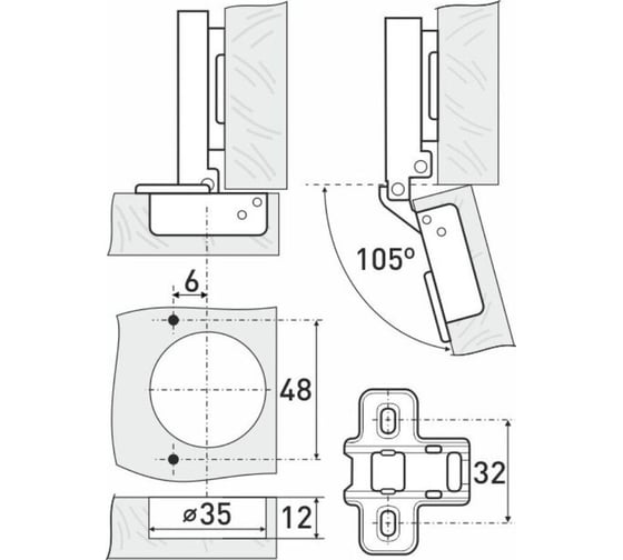 Петля мебельная StahlBuro 1109 Clip-On 2шт., хром. накладная с доводчиком 15904