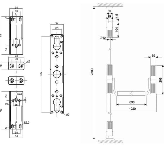 Комплект механизма антипаники DOORLOCK V PD700RP/FR серия Variant, черный, балка красная накладной для пассивной створки 77005