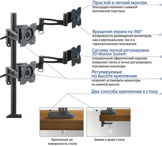 Кронштейн для мониторов Kromax OFFICE 4 Black 20238