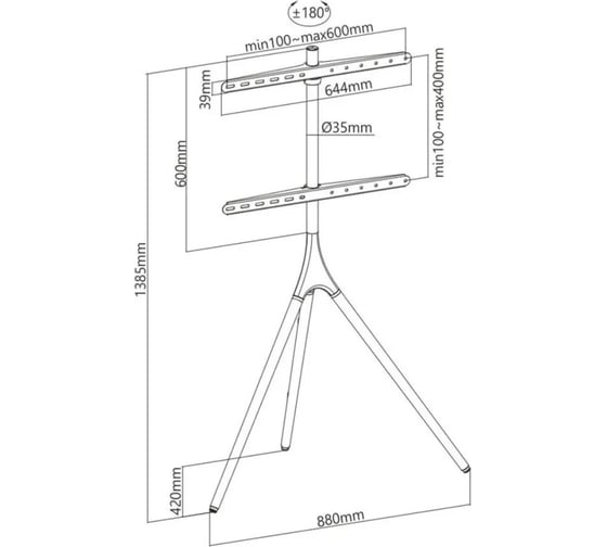 Стойка для телевизора Ridberg с кронштейном floor TV stand FS12 (FS12-46F) Black 1213355