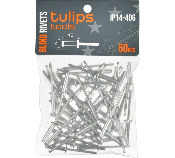 Вытяжные заклепки Tulips tools 4.0х16 мм, 50 шт IP14-406