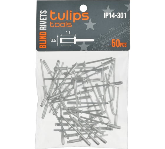 Вытяжные заклепки Tulips tools 3.2х11 мм, 50 шт IP14-301 1