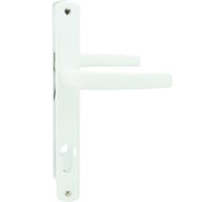 Нажимной гарнитур DORF ECO ручка на планке, белый, подпружин., м/ж 85 мм, пл. 25 мм, 2 винта, пл. загл., штифт 120 мм DORF ECO_НГ-85-9016_20