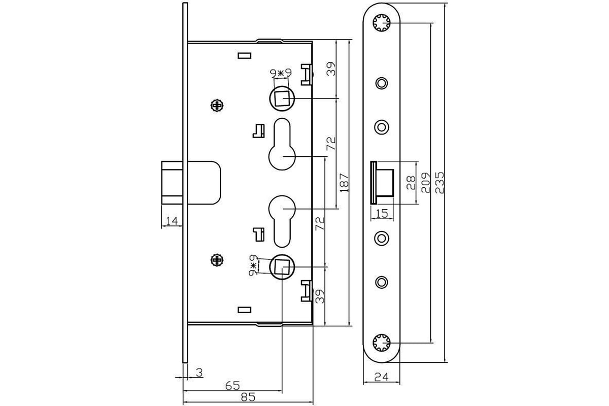 Корпус огнестойкого замка антипаник DOORLOCK V1901/65mm PZ72 ZN в комплекте  с разрезным штоком 79082 - выгодная цена, отзывы, характеристики, фото -  купить в Москве и РФ