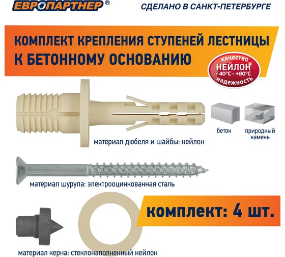 Крепление для ступеней лестницы к бетонному основанию ЕВРОПАРТНЕР PLB, 4 шт. PLB 0491