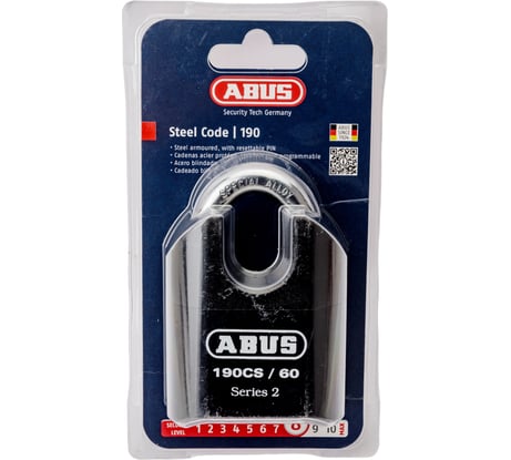 Усиленный навесной кодовый замок ABUS 190CS/60 Series 2, четырехзначный, с защитой дужки B/EFSPP 64582