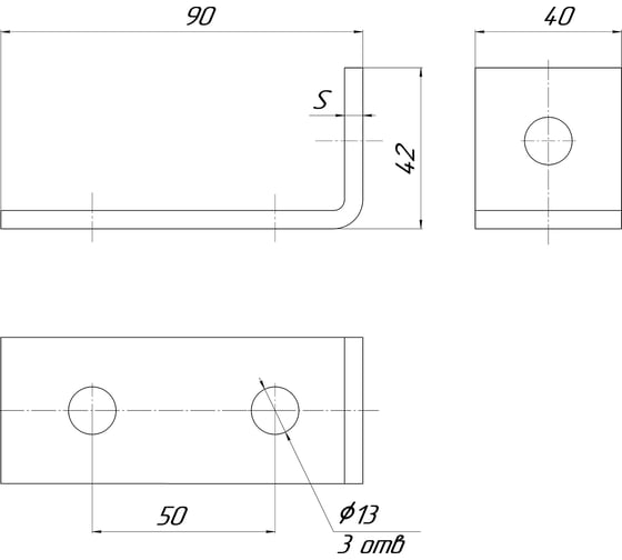 Угловая пластина УМС 90° 3 отв. PU-3