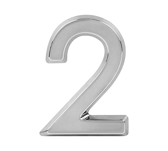 Цифра дверная 2 НОРА-М 75 мм, хром пластик, самоклеящаяся 20111