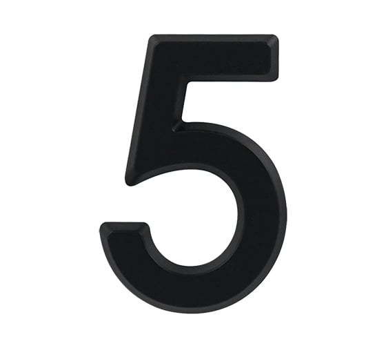Цифра дверная 5 НОРА-М 75 мм, черный пластик, самоклеящаяся 20123