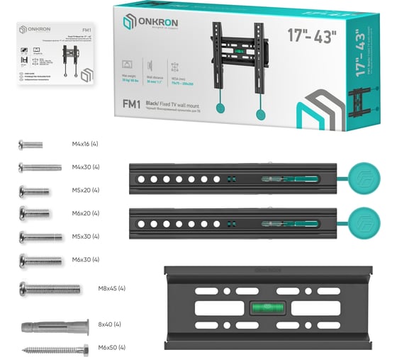 Фиксированный кронштейн для телевизора 17-43 ONKRON Black FM1