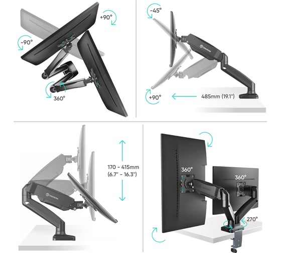 Настольный кронштейн для двух мониторов 13-32 дюймов ONKRON G160 Black G160B