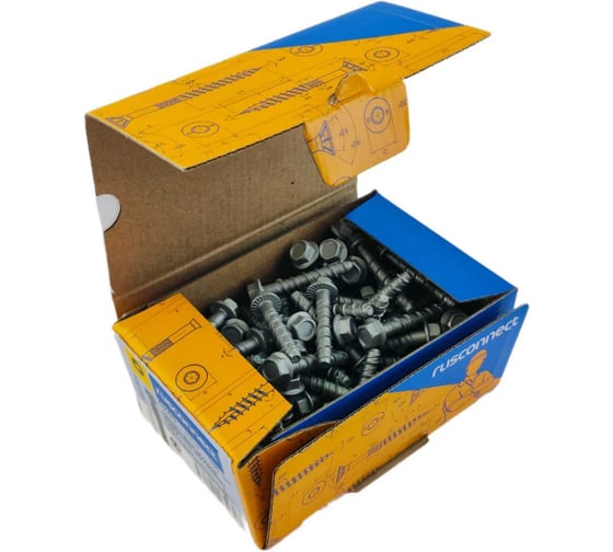 Шуруп для бетона Rusconnect PBW 06040 6x40 мм 7,5x40 мм, шестигранная головка с прессшайбой 100 шт. RUSPERT 2 серые 710604