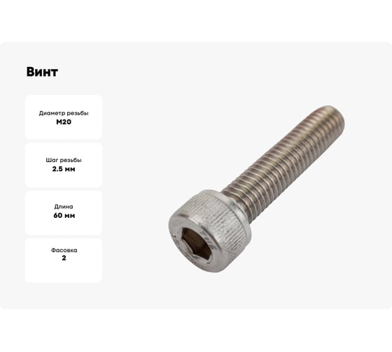 Винт ЦКИ DIN912, М20x60, 8.8, Ц, HEX 17, 2 шт 3963