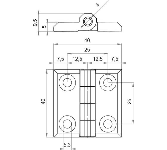 Петля шарнирная накладная универсальная EMES 4 шт PM40X40.4