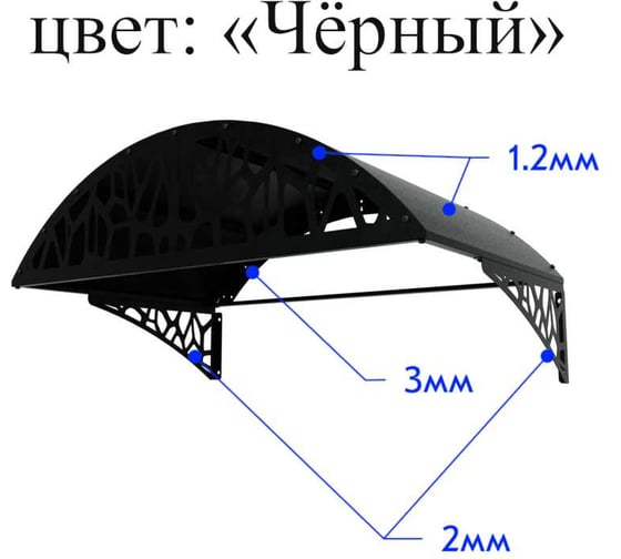 Козырек АрсеналЪ стальной лист LOFT черный, арочный (дом, дача, дверь, крыльцо) серия ARSENAL AVANT мод. . AR18K134959-06