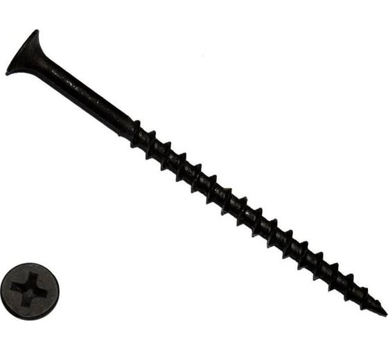 Саморез по дереву Квадра черный 4.8x127, кopобка 100 шт., PH2, редкая резьба, для гкл 481271551001 1