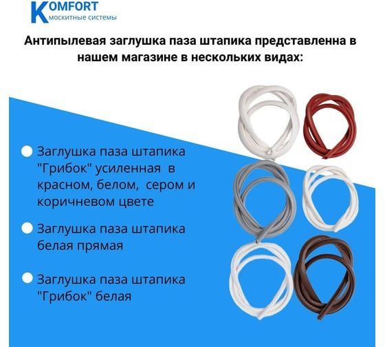 Заглушка паза штапика для окон и дверей ПВХ KOMFORT москитные системы грибок, серый, 0,6 м ЗПС03843