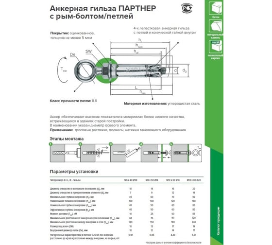 Анкерная гильза с петлей Партнер PSA-OB М6 2шт 826768