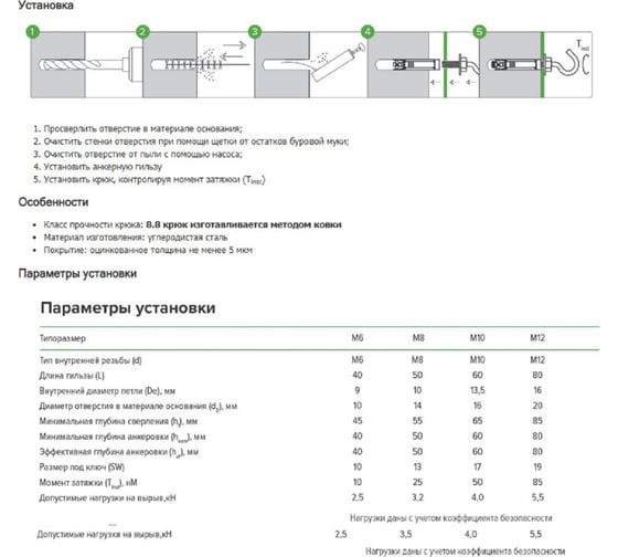 Анкерная гильза с крюком Партнер PSA-HB М10 2шт 826743