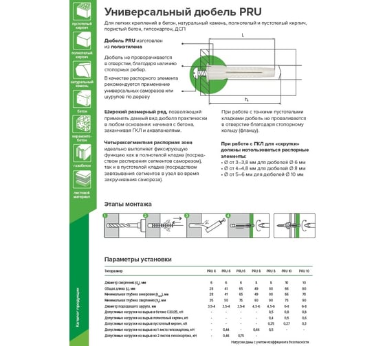 Универсальный дюбель Партнер PRU 8 60 шт. 826039