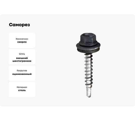 Саморез кровельный НАКРЕПКО 5,5x19 графит RAL 7024, 100 шт. 204809