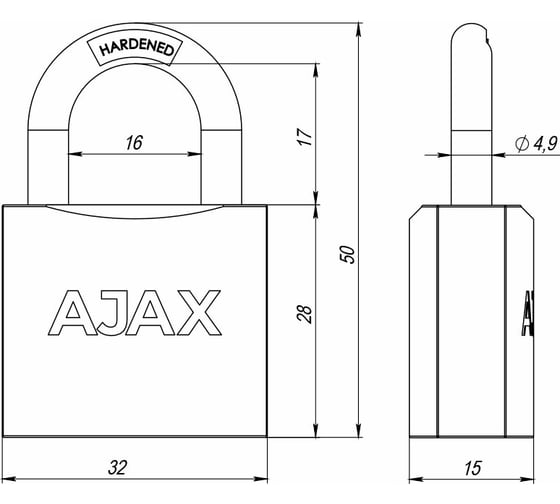 Навесной замок AJAX PD-01-32 англ. 3 кл., коробка 42231