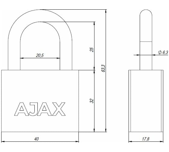 Навесной замок AJAX PD-30-40, фин. 3 кл., блистер 42575