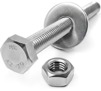 Болт KREPFIELD нержавеющий, М8х80 мм, DIN 933, с шестигранной гайкой и шайбой, 10 шт. 933_934_9021A2набор8Х80-10