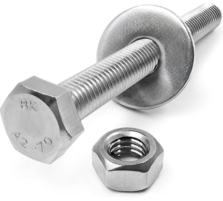 Болт KREPFIELD нержавеющий, М8х80 мм, DIN 933, с шестигранной гайкой и шайбой, 10 шт. 933_934_9021A2набор8Х80-10