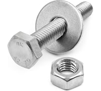 Болт KREPFIELD нержавеющий, М6х35 мм, DIN 933, с шестигранной гайкой и шайбой, 10 шт. 933_934_9021A2набор6Х35-10