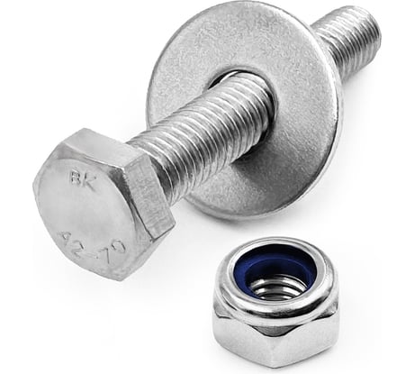 Болт KREPFIELD нержавеющий, М6х35 мм, DIN 933, с самоконтрящейся гайкой и шайбой, 10 шт. 933_985_9021А2набор6Х35-10