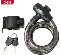 Замок тросовый велосипедный DELI 12х1000мм DL508062 два ключа, держатель на раму 167641