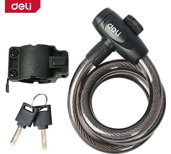 Замок тросовый велосипедный DELI 15х1200мм DL508063 два ключа, держатель на раму 167643 1