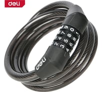 Замок тросовый велосипедный DELI кодовый 10х1200 мм DL50805110000 комбинаций кода, держатель на раму 167665