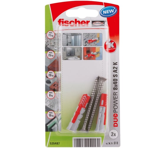 Дюбель fischer DuoPower 8x40 с нерж.шурупом 2 шт. 535487 1