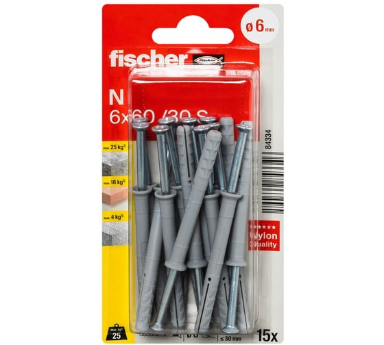 Дюбель-гвоздь fischer потайной 6x60 15 шт. 84334