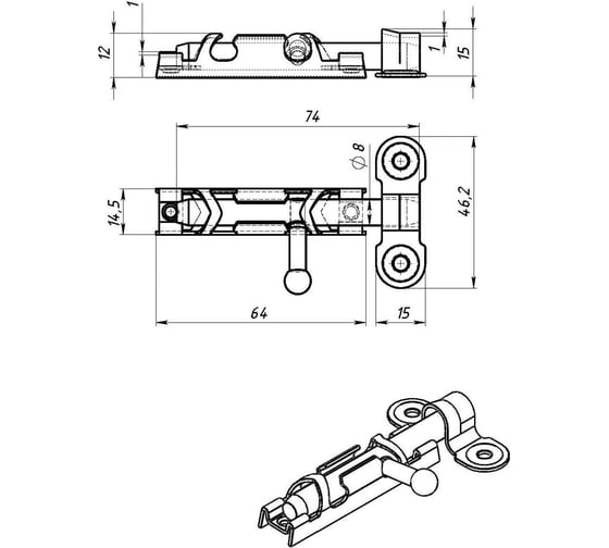 Накладная задвижка TUNDRA ЗТ-1 Ц.Д, покрытие цинк, 1 шт. 5299302