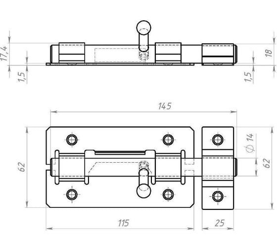 Дверная задвижка TUNDRA ЗД-01, покрытие цинк, 1 шт. 5299323