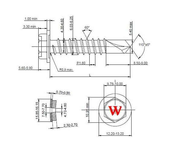 Саморез кровельный по металлу HARDWEX ТМ HWX7-W-P9-6.3 х 38 мм, №3, цинк, 150 шт. 5190040934405
