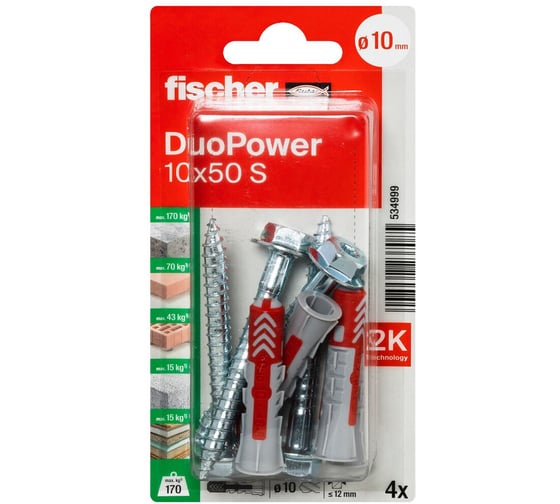 Дюбель Fischer DUOPOWER 10x50 ШУР_4ШТ 534999
