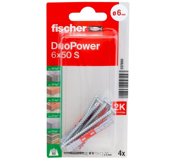 Дюбель Fischer DUOPOWER 6x50 ШУР_4ШТ 537660