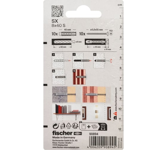 Дюбель с шурупом Fischer 8x40 SX 10шт. 90894