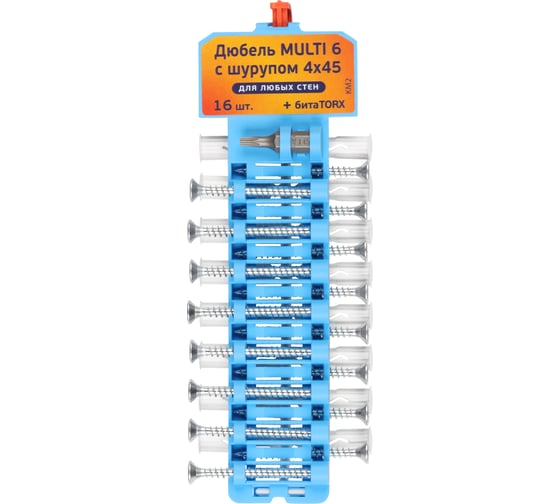 Набор дюбель ЕВРОПАРТНЕР Multi 6 шуруп 4х45 16 шт. KM2 0188 1